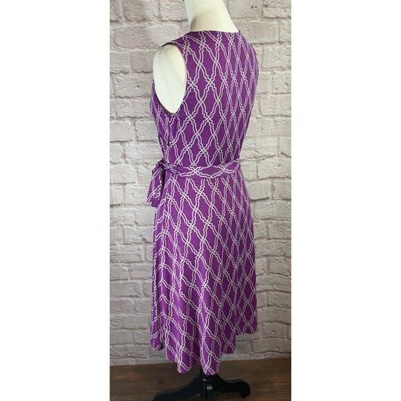 41 Hawthorn Medium Purple Gray Kassidy Wrap Fit Flare Geometric Dress 054 - Picture 10 of 15